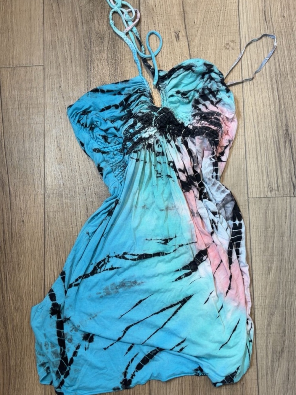 Y2K: Sky: Tie-Dye Halter Sundress/ Cover up: Size large